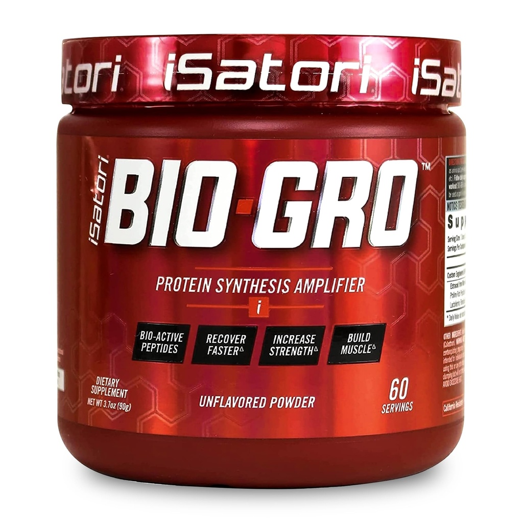 iSatori BIO-GRO Protein Synthesis Amplifier, för Muscle Recovery & Growth, Förbättrad Stimulant Free Pre Workout & Colostrum Supplement med Bio-Active Peptides-Obsmakad (60 portioner)