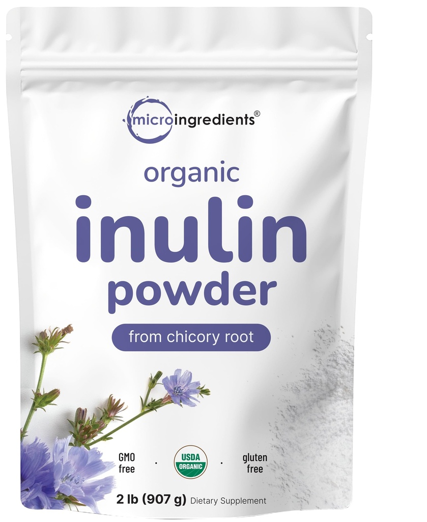 Micro Ingredients Organic Inulin Fiber Powder, 2lb | Natural Prebiotic för att stödja Digestive & Gut Health | Löslig, lätt Digestible | Osmakad, Vegan