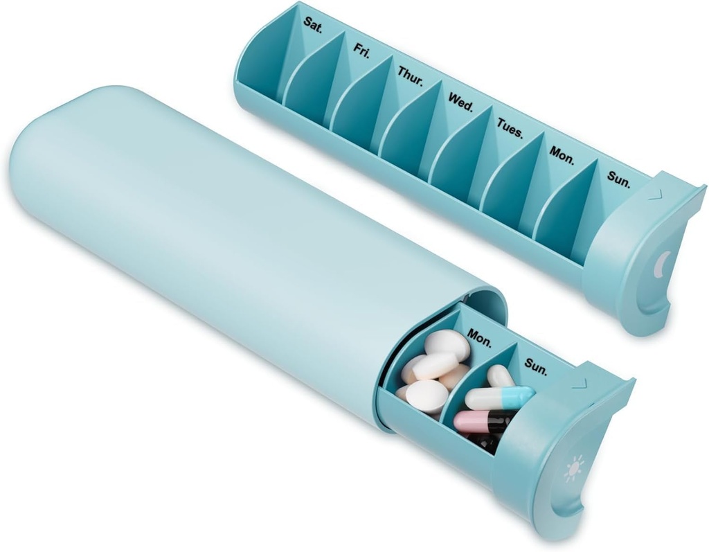 Uppgraderad Pill Organizer 2 gånger om dagen, AM PM Pill Box 7 Day, Weekly Travel Pill Container, Cute Pill Case för vitamin, medicinering, vitaminer, fiskoljor och kosttillskott (Blå)