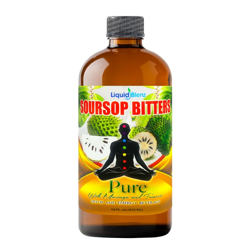 LIQUID BLENZ Pure Soursop Bitters med Moringa & Turmeric | Herbal Detox & Natural Energy Support | 16 fl oz