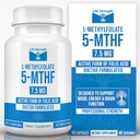 L-Methylfolate 7.5 MG, Optimized & Highly Bioactive Methyl Folate, 5-MTHF Supplement för humör och immunstöd, naturlig kosttillskott för energi, icke-GMO & Gluten-Free, 90 kapslar
