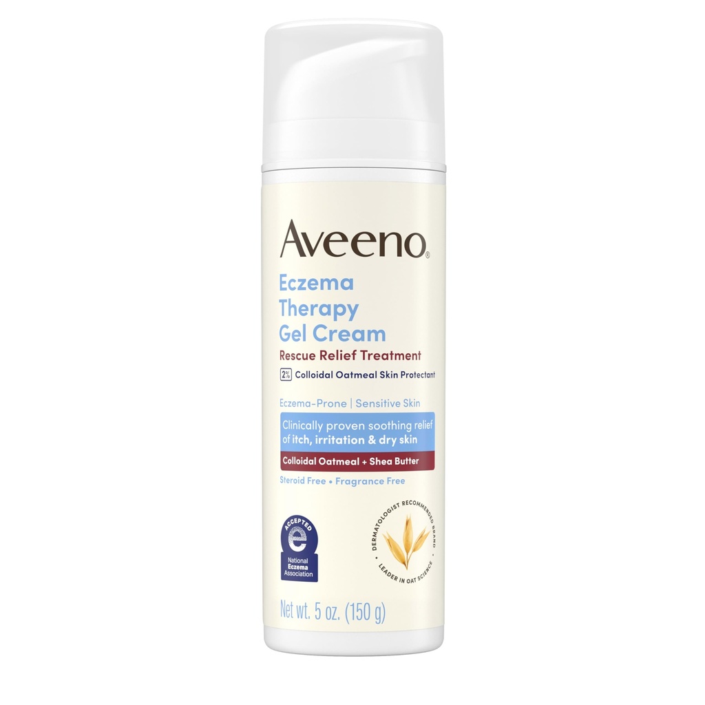 Aveeno Eczema Therapy Rescue Relief Treatment Gel Cream med Colloidal Oatmeal Skin Protectant, Instantly Soothes & Cools Itchy Dry Skin Flare-Ups, Steroid & Fragrance Free, 5.0 fl. oz