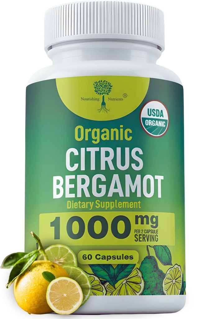Organisk Citrus Bergamot Supplement - Endast USDA, kardiolog formulerad med 200 + vetenskapliga studier -1000mg - Patented Extract, Heart, Cholesterol, & Lipid - italienska Bergamot High Polyphenols 60caps