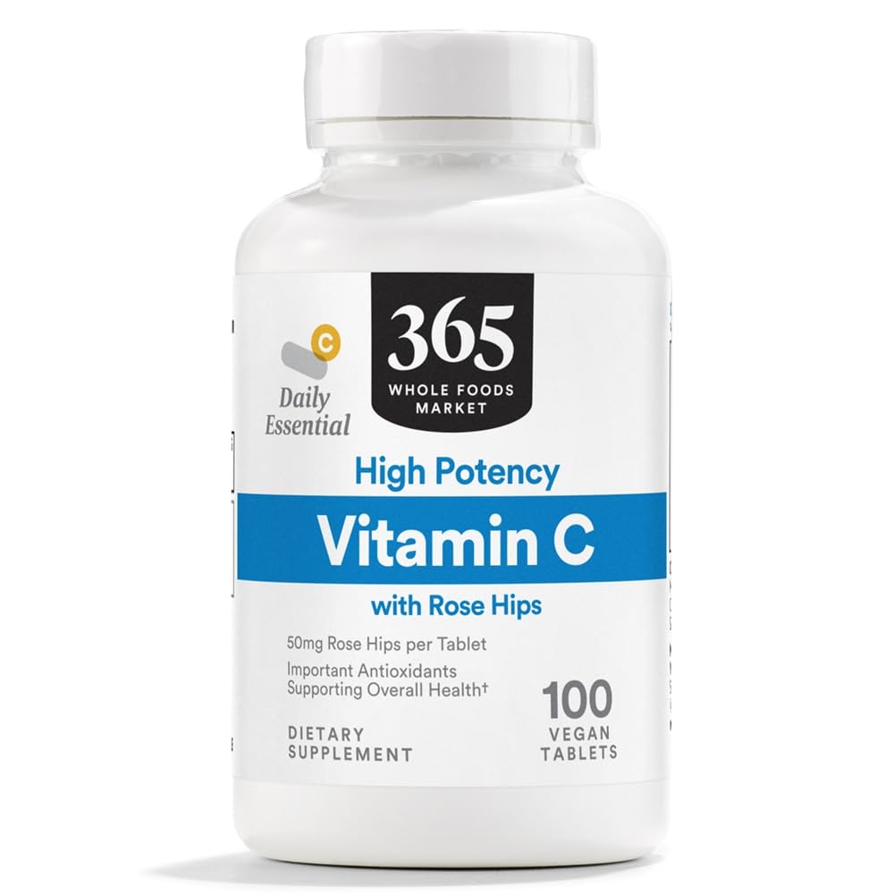 365 av Whole Foods Market, High Potency Vitamin C med Rose Hips, Vegan, 100 tabletter