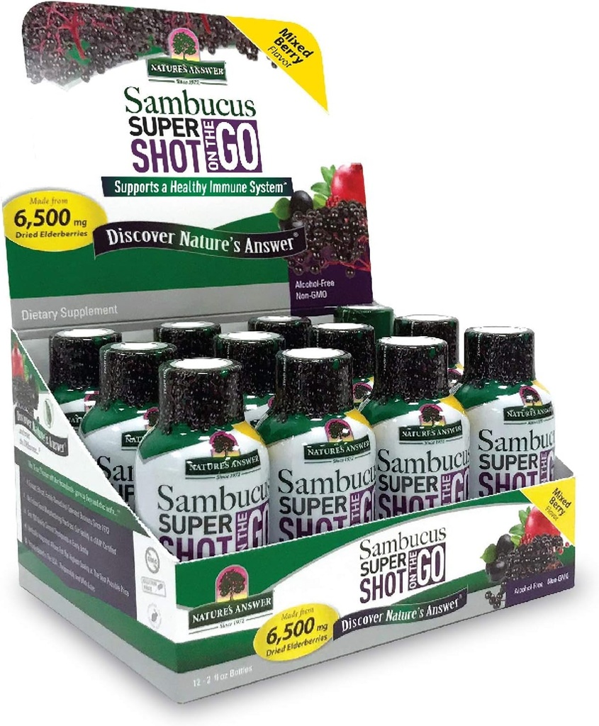 Naturens svar Sambucus Immune Travel Shot (12 Pack) Elderberry på The Go. 2oz. Alkoholfria icke-GMO Sambucus Black Elderberry Airplane / Travel Shot