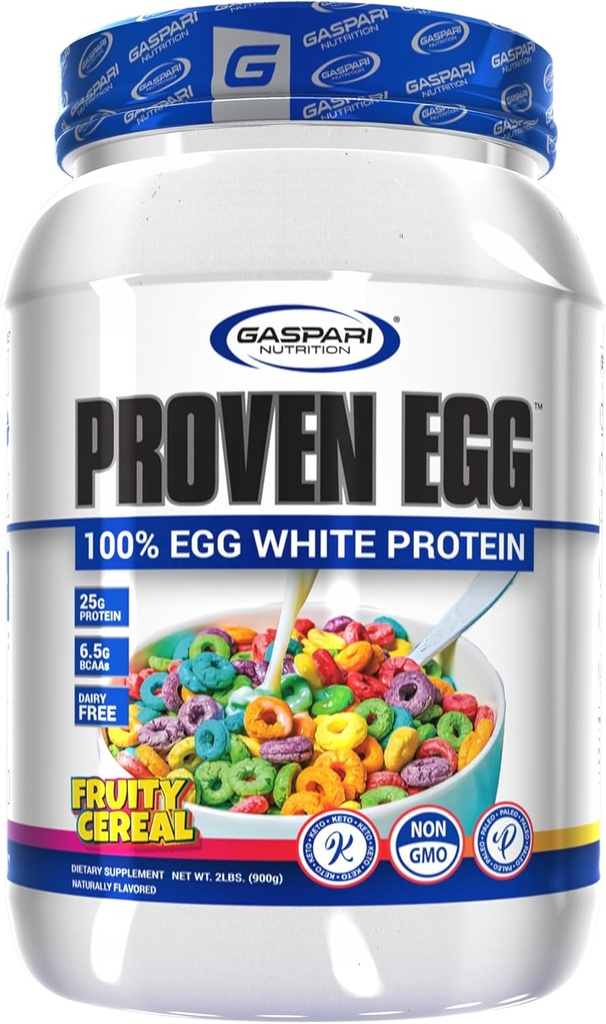 Gaspari Nutrition Proven Egg, Fruity Cereal, 100% Egg White Protein, 25g Protein, Keto Friendly, Dairy och Lactose Free, Soy Free (2 lbs, Fruity Cereal)