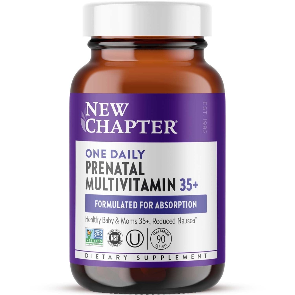 Nya kapitel Prenatal Vitaminer, En Daglig Prenatal Multivitamin Förbättrad för Ålder 35 + med Methylfolate + Kolin för Frisk Mamma & Baby, Gluten Fri & Icke-GMO- 90 ct