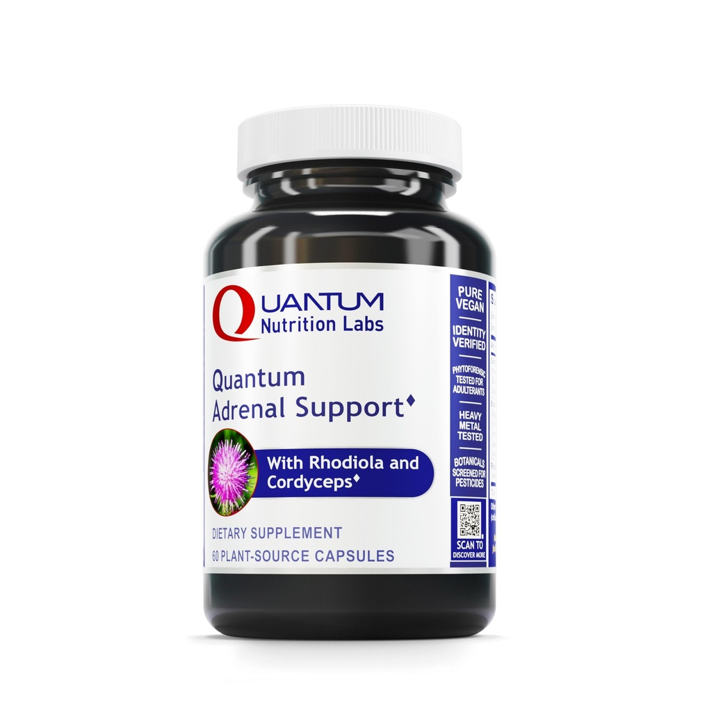 Quantum Nutrition Labs Quantum Adrenal Support- Adrenal Health Support Supplements, Stöd för trötthet och främja lugn, Adrenal Gland Vitamins, Rhodiola Rosea, Organic - 60 Vegan Capsules