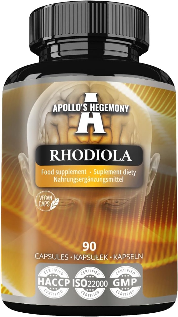 APOLLO: s HEGEMONY Rhodiola Rosea 500 mg Per Kapsel - 90 Vegankapslar - Extrakt Standardiserat till 3% Salidroside - Energi och Stamina Booster - Kosttillskott