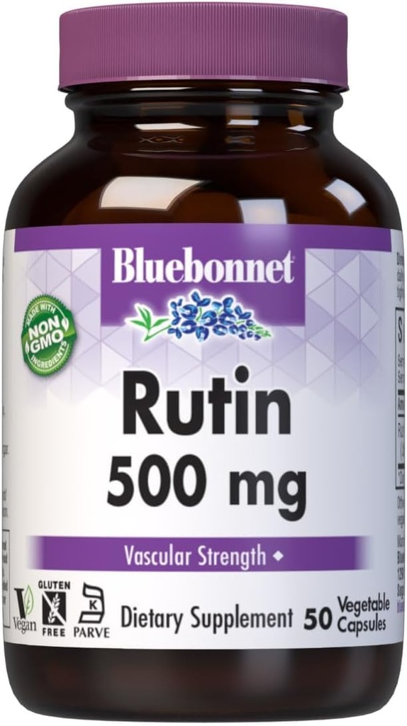 Bluebonnet Nutrition Rutin 500mg (Sophora Japonica) Antioxidant Bioflavonoid för vaskulärt stöd * Vegan, Gluten-Free, Soy-Free - Plant-Based Rutin Supplement - 50 Vegetabiliska kapslar