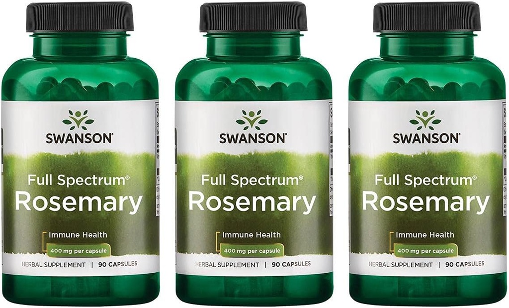 Swanson Full Spectrum Rosemary - Herbal Supplement som främjar immunhälsostöd - naturlig formel för att hjälpa till att försvara kroppen och stödet övergripande välbefinnande - (90 kapslar, 400 mg varje) 3 Pack