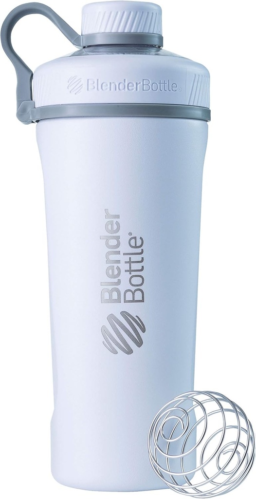 BlenderBottle Radian Shaker Cup isolerad rostfritt stål vattenflaska med Wire Whisk, 26-Ounce, Matte White