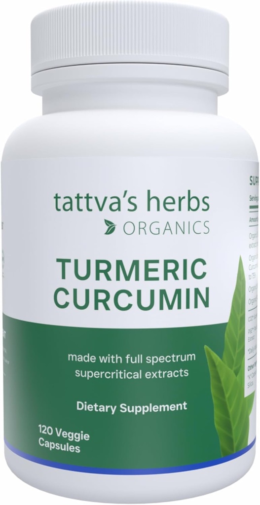 Tattvas örter gurkmeja Curcumin 500 mg, Herbal Supplement för antioxidantstöd, gurkmeja Curcumin med svart peppar för Advanced Absorption, 1 Pack, 120 Veggie kapslar