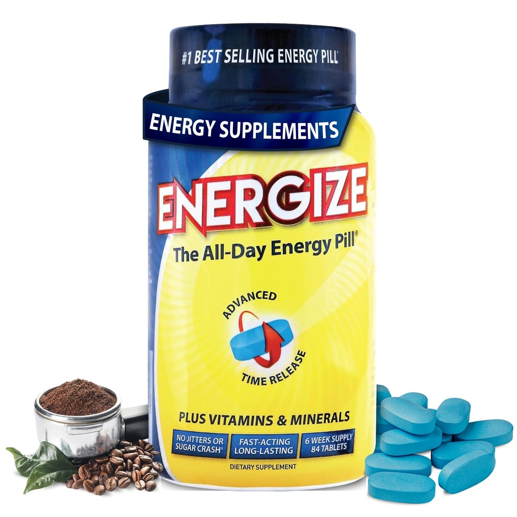 iSatori Energize koffeinpiller - Fast Acting All-Day Energy Supplement with Time Release Caffeine & Natural Nootropic Support - No Jitters or Crash - Energy Vitamins for Men and Women - (84 tabletter)