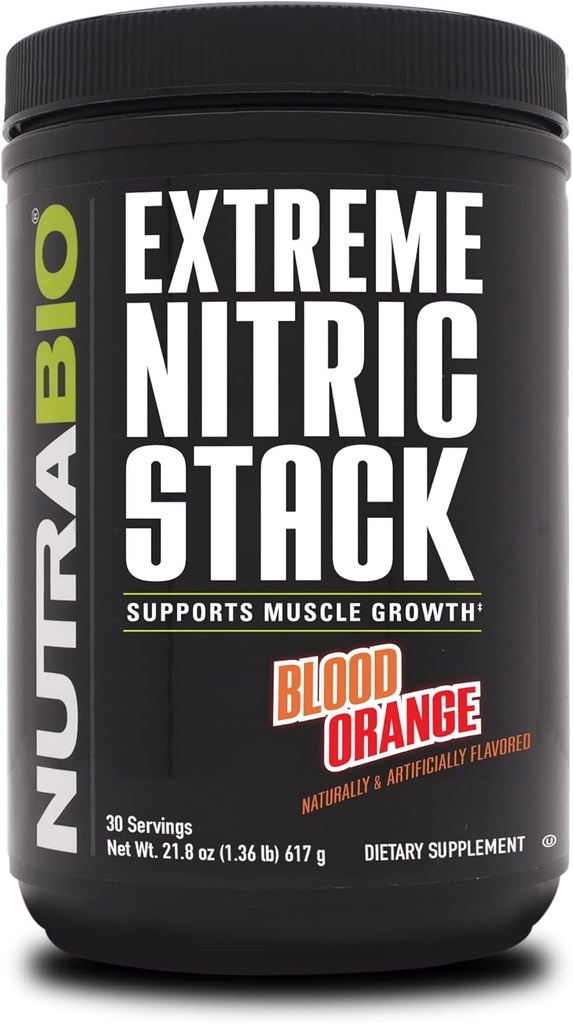NutraBio Extreme Nitric Stack, Nitric Oxide och Cell Volumizing Formel-30 portioner (Blood Orange)