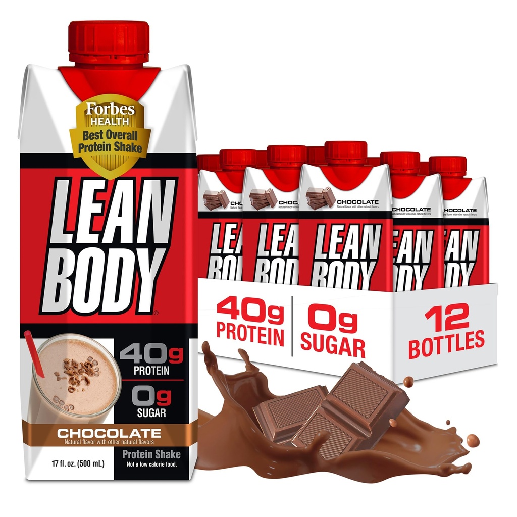 Lean Body Ready-to-Drink Chocolate Protein Shake, 40g Protein, Whey Blend, 0 Sugar, Gluten Free, 22 Vitaminer & Minerals, LABRADA, 17 Fl Oz (Pack av 12)