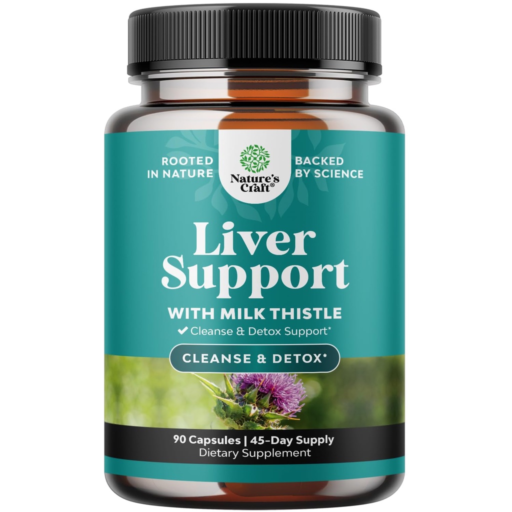 Natures Craft Liver Cleanse Detox & Repair - Herbal Liver Support Milk Thistle Supplement - Silymarin Milk Thistle Supplements med Dandelion Root, Choline, Beetroot & Artichoke Extract - 90 Count