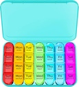 Odaro Weekly Pill Organizer 4 gånger om dagen, Daily Pill Box 7 Day, Large Travel Pill Case med 28 Compartment to Hold Medicine, Vitamin och Supplement - Cyan Case