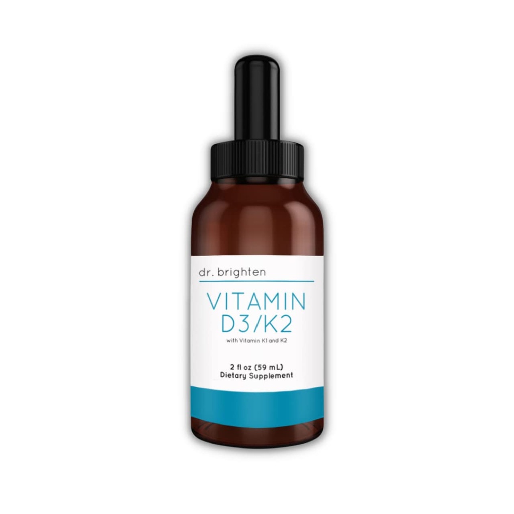 Dr Brighten Vitamin D3/K2 - Mycket koncentrerad flytande D3 K2 droppar - Kosttillskott för starkt immunsystem och benhälsa, 2 Fl Oz