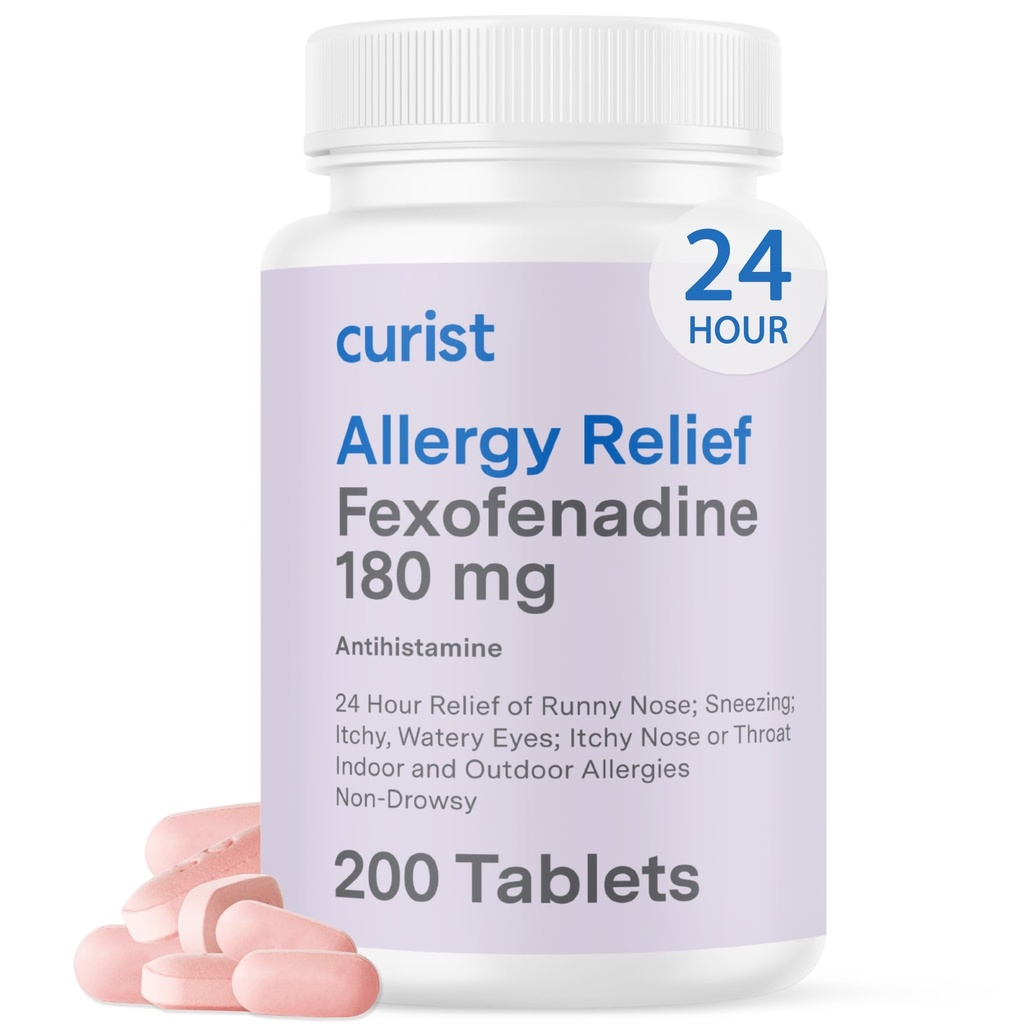 Curist Fexofenadine Hydrochloride 180mg (200 tabletter) Non Drowsy Allergy Medication - 24 Hour All Day Allergy Relief för Runny Nose, Itchy Eyes och Throat - Allergy Relief tabletter (200 greve)
