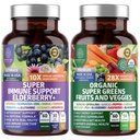 N1N Premium Organic Super Fruits & Veggies + Immune Support [38 Kraftfulla ingredienser], Natural Super Greens Supplement med Alfalfa, Vitaminer & Minerals, Zink, Turmeric och Probiotic, 120 Caps