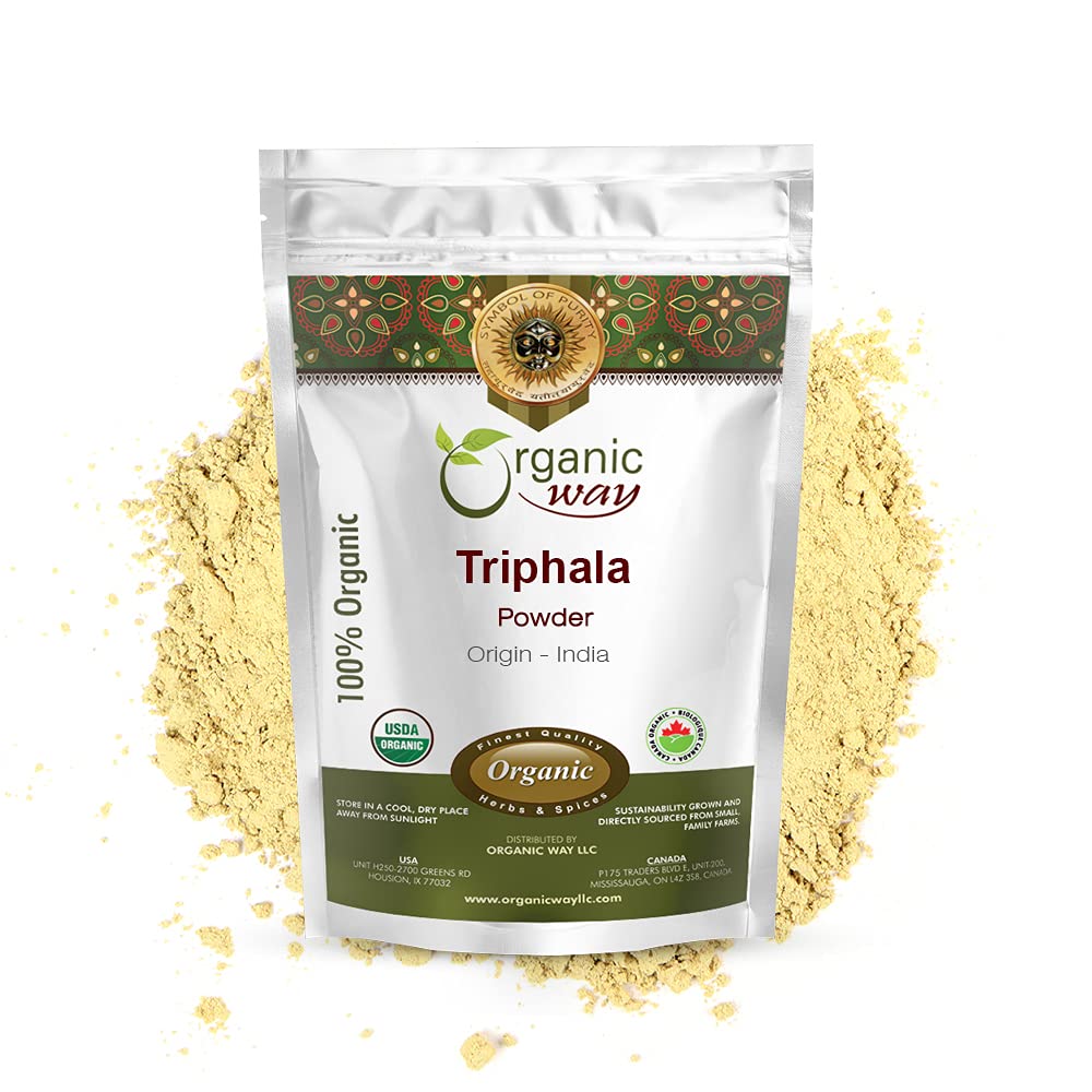 Organiskt sätt Triphala Herbal Powder - Amla, Haritaki & Bibhitaki Formel | Kosher & USDA Certified | Non-GMO & Gluten Free | Testad för tung metall och renhet | 100% Raw från Indien | 1/2 LBS (8 Oz)