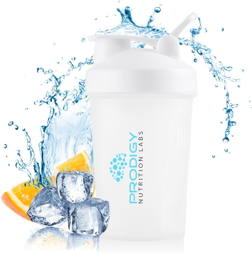 Prodigy Nutrition Labs Premium Shaker Bottle Perfekt för Protein Shakes och Pre Workout -14 Ounce (White)