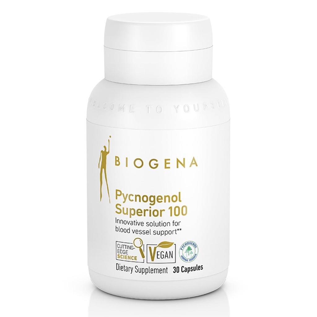 Biogena Pycnogenol 100 mg Guld med Premium Patented French Maritime Pine Bark Extract (Pinus Pinaster) för att stödja blodcirkulation