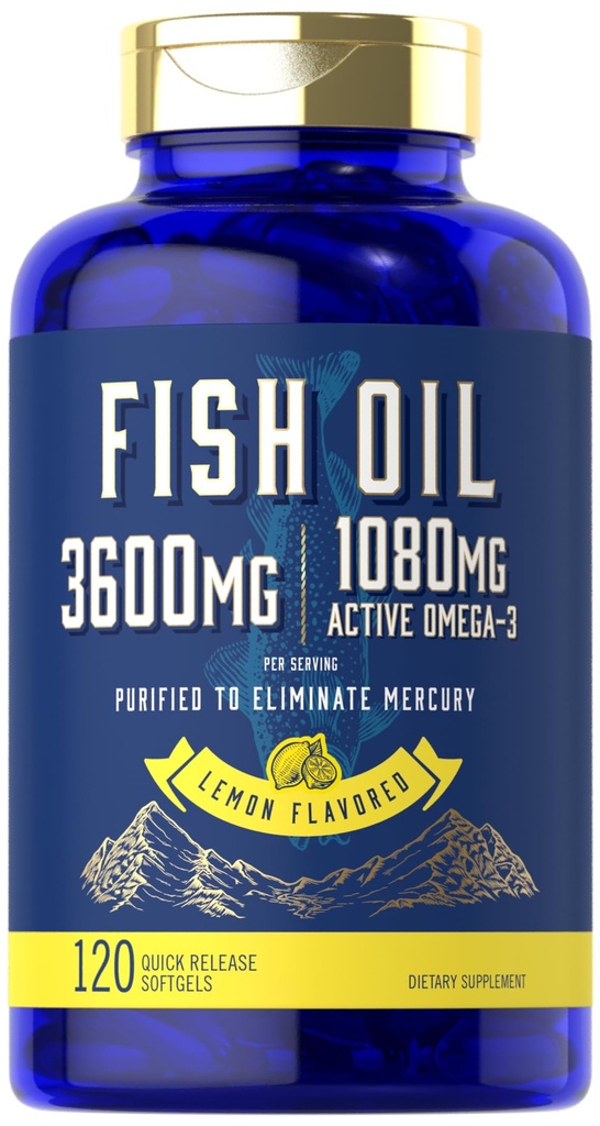Carlyle Fish Oil 3600mg | 1080mg Omega 3 | 120 Count | Non-GMO and Gluten Free Supplement
