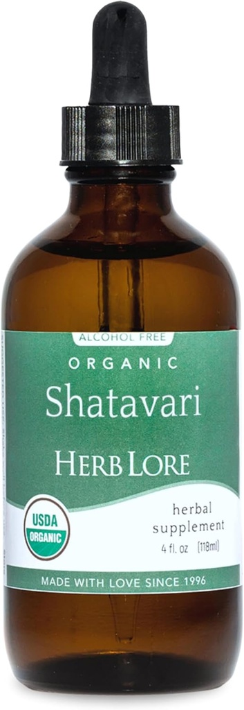 Herb Lore Organic Shatavari Root Extract Tincture - Liquid Shatavari Drops (Asparagus Racemosus) för Laktation och Wellness Support - Alkohol Fri (4 fl oz)