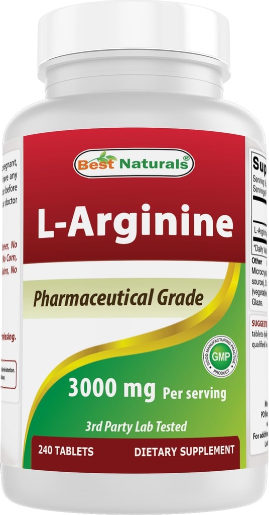 Bästa naturliga L-arginin 3000mg Per servering - 240 tabletter - farmaceutisk grad - icke-GMO & Glutenfri - Tillverkad i USA