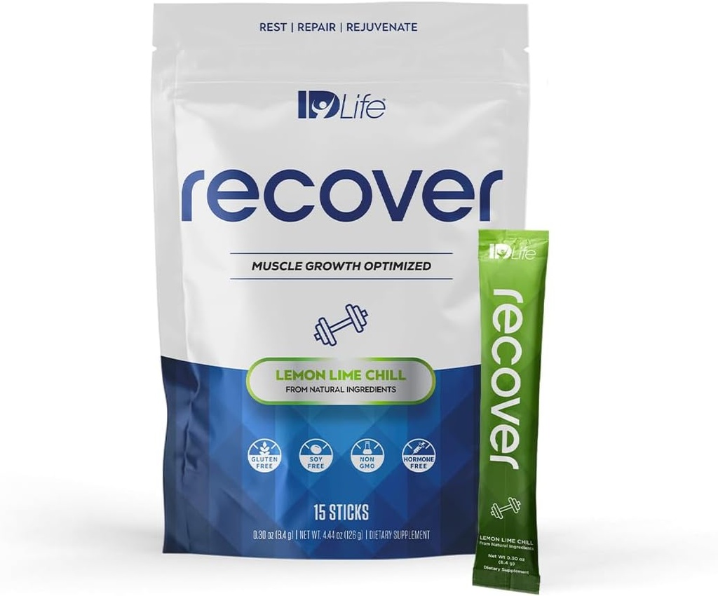 IDLife IDFitness Recover - Tillväxt och Total Body Recuperation Powder med adaptogener för Vitality Renewal and Performance Support - 15 Sticks