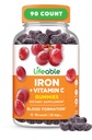 Livliga Järn Gummies | 20mg | med vitamin C | Great Tasting Blood Builder Iron Supplement | Järn med vitamin C för järnbrist | Järn Gummies för kvinnor, män, vuxna | 90 Gummies