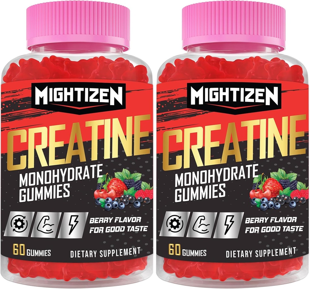 Kreatin för Män & Kvinnor Kreatin Monohydrat Gummies, Kreatin Monohydrat per Servering med Taurin & Vitamin B12, Pre-Workout för Max Strength, Energy & Endurance - 2 Pack