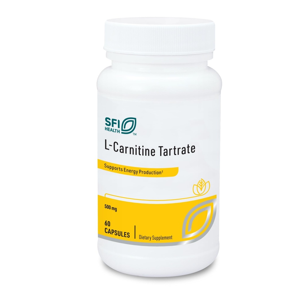 Klaire Labs SFI Health L-Carnitine Tartrate - 500 mg Aminosyra, stabiliserad L-karnitin - Ingen syntetisk D-karnitin (60 kapslar)