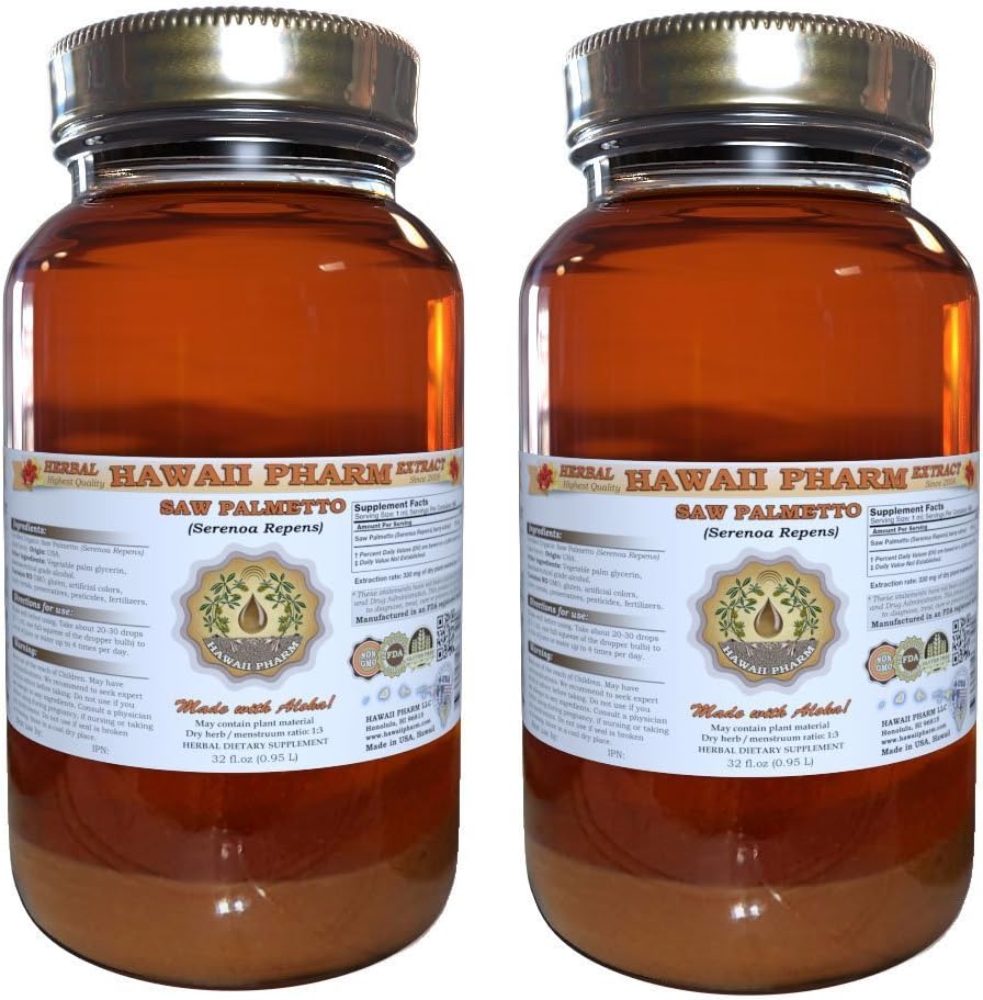 Saw Palmetto Liquid Extract, Organic Saw Palmetto (Serenoa Repens) Tinktur, Herbal Supplement, Hawaii Pharm, Made in USA, 2x32 fl.oz