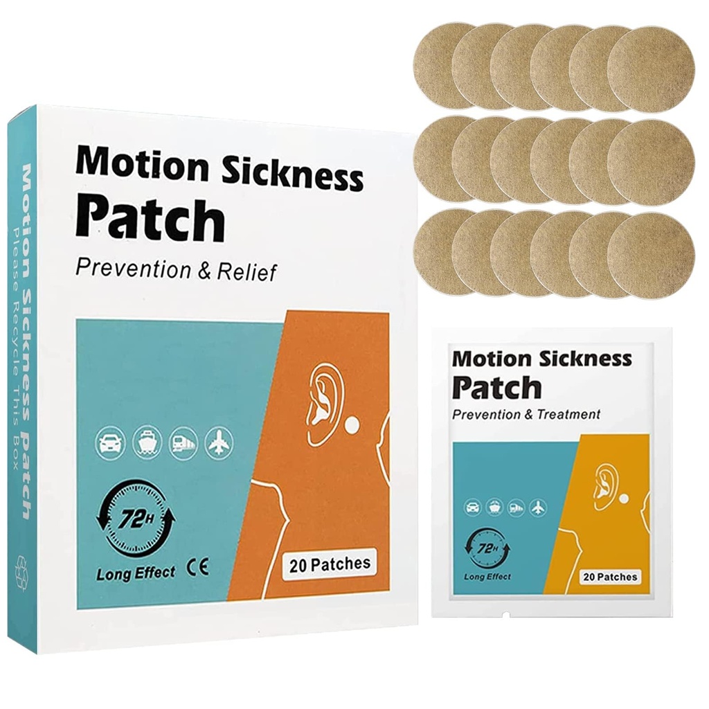 20 Räkna Motion Sickness Patches - Fast Acting lindrar yrsel från Seasickness och bilsickness, Suit for Car and Boat Rides, Cruise and Airplane Travel Patches