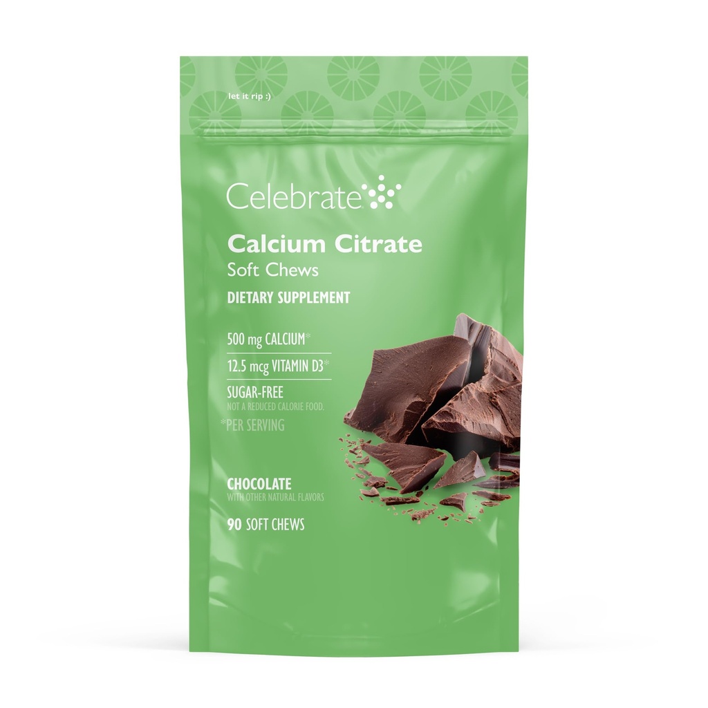 Celebrate Vitamins Bariatric 500mg Calcium Citrate Soft Chews med 500 IE Vitamin D3 - Essential för gastric bypasspatienter och benhälsa - Sugar & Gluten Free, Chocolate (90 Chews)