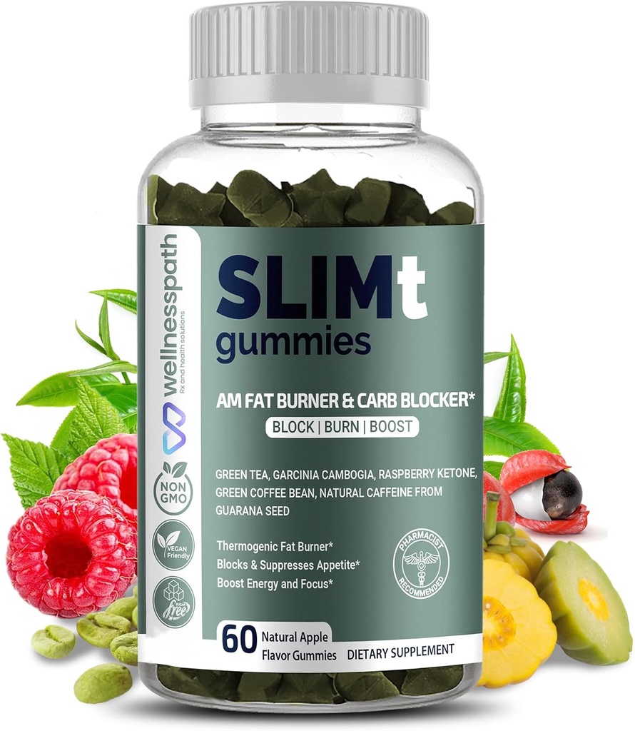 SLIMt Weight Loss & Appetite Control Gummies, Thermogenic Metabolism Booster, hjälper till med viktminskning för kvinnor och män, naturlig energibooster, 60 grejer - Wellnesspath Rx och hälsolösningar