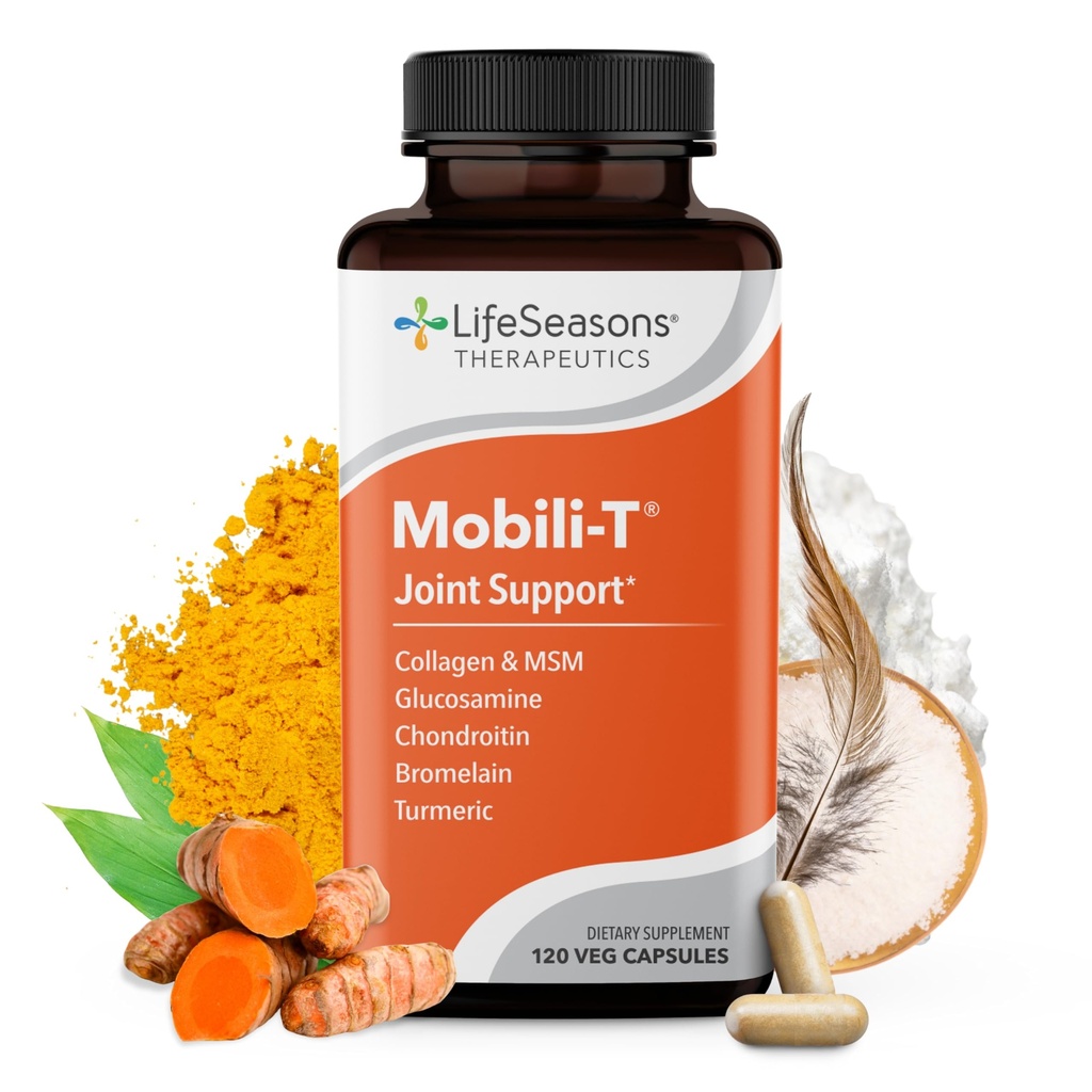 LifeSeasons Mobili-T - Joint Support Supplement - Reducerar värk och obehag - Öka gränsen för rörelse - Rebuild Tissue & Cartilage - MSM Chondroitin Collagen Glucosamine & Turmeric - 120 kapslar