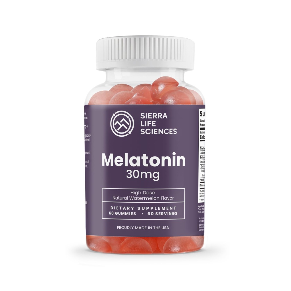 30mg Melatonin Gummy | Hög dos sömn stöd för vuxna | Avancerad en-dagars formulering gjord med Apple-härledda Gummies | Vegan, icke-GMO (30 greve)