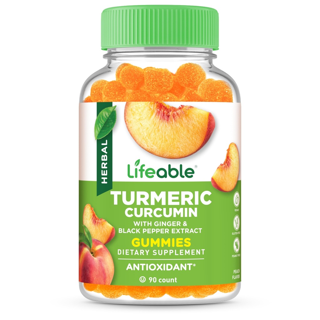 Livlig gurkmeja Curcumin med Ginger & Black Pepper Extract - 2000mg - Great Tasting Natural Flavor Gummy - Vegetarisk GMO-Free Supplement - 90 Gummies