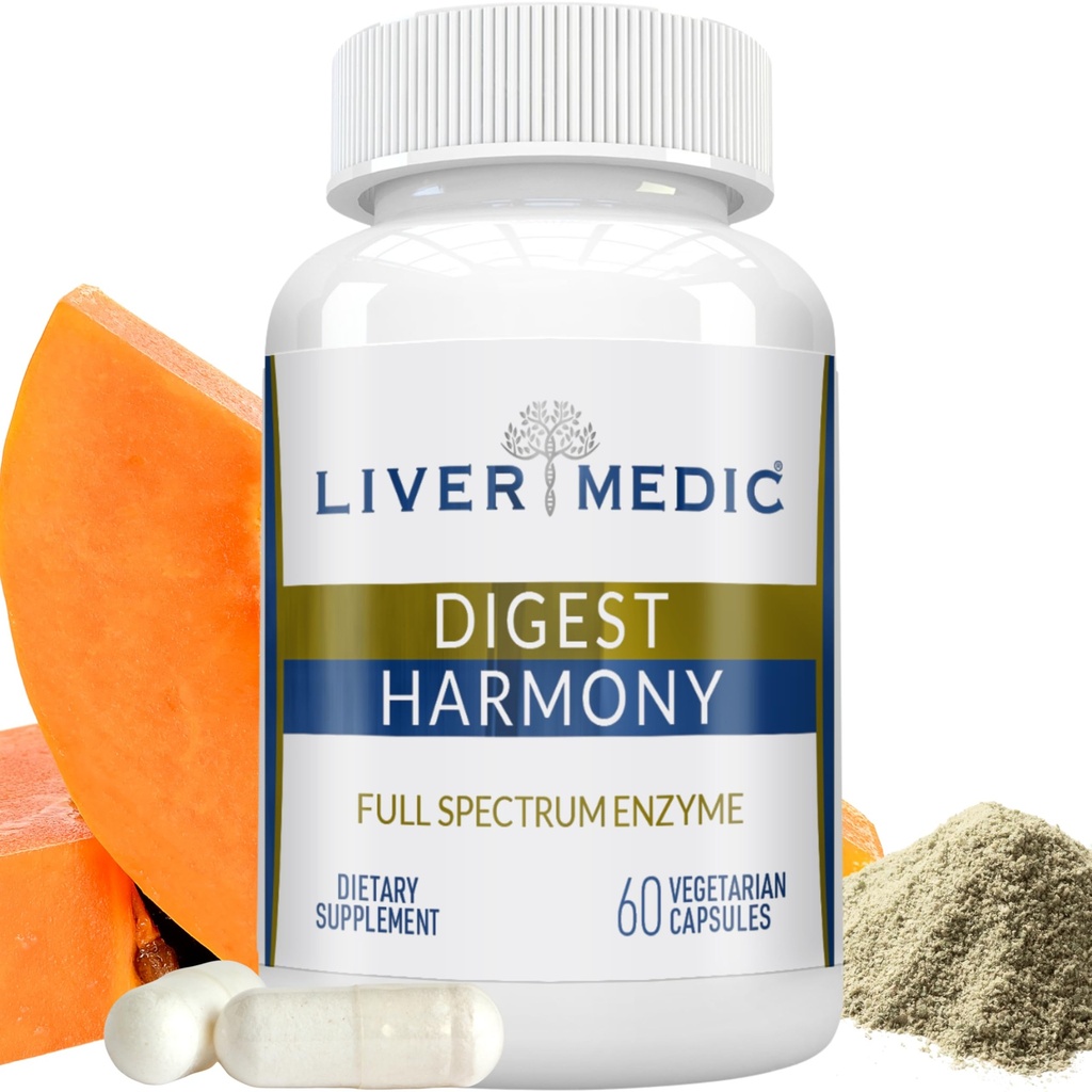 Digest Harmony Maximum Strength Digestive Enzymes Gluten Sensitivity Lipase, Protease, Cellulase, Aloe Vera för Gallbladder, Bloating Relief och Digestive Discomfort - 60 kapslar