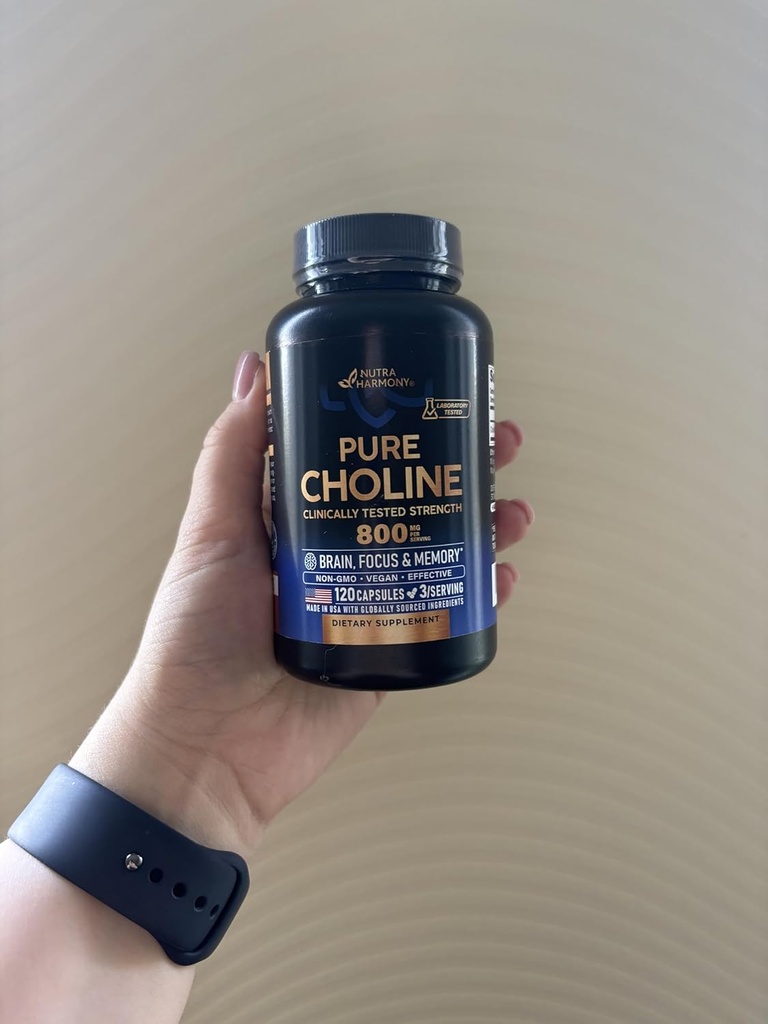 NUTRAHARMONY Choline 800 mg - Kolintillskott - Vegan, icke-GMO, Lab Tested - Tillverkad i USA - 120 kapslar