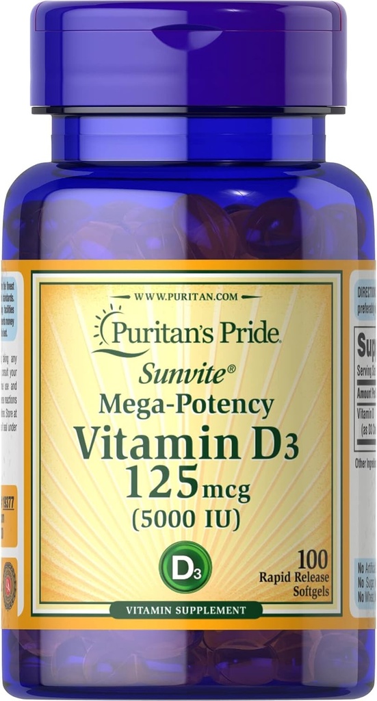 Puritans Pride Vitamin D3, 5000 IE, 100 Count