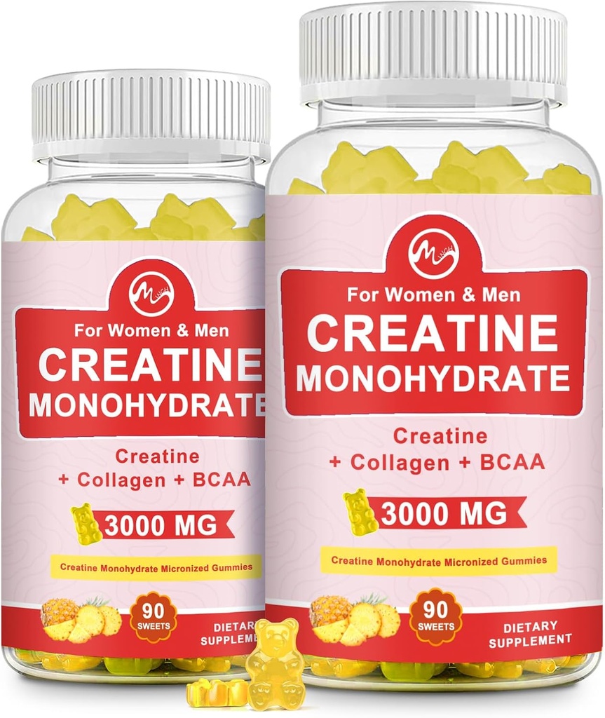 (2 Pack) Kreatinmonohydrat Gummy, Sugar Free Chewable Creatine Supplements for Men & Women, Kreatin Gummy Gains för att bygga muskler, energi, Pre Workout, Pineapple smaksatt