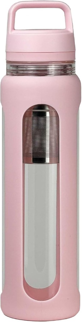 20oz Glas Vattenflaska med Silicone Sleeve, 600ml Mug med 2 Tier Lid (Wide Mouth och Small Mouth Straight Drinking) med Tea Leak Bottle - Gym Yoga Outdoor Activities (Pink)