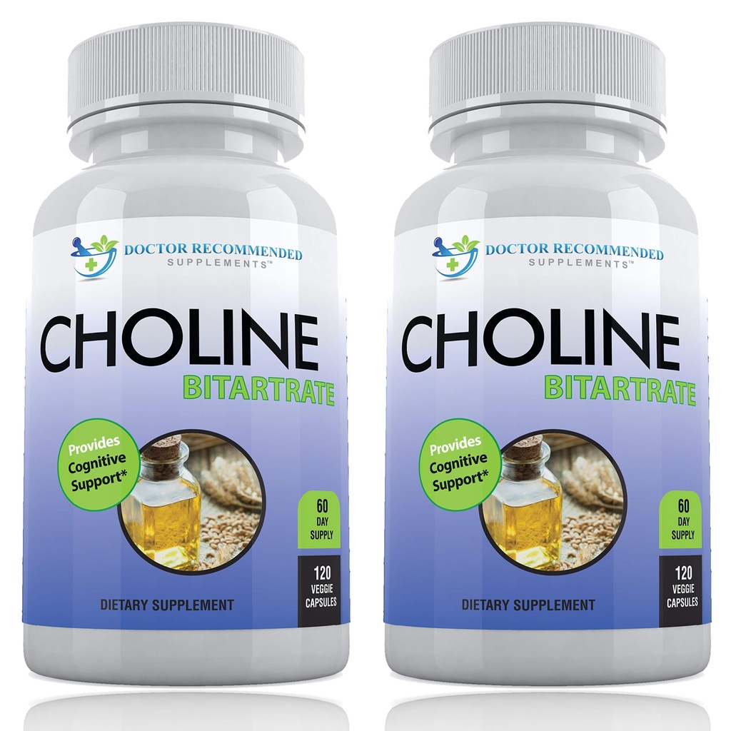 Premium Choline - 500 mg - 120 Veggie Capsules - Stöder kognitiv hälsa, minne och mer - 2 Pack