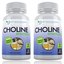 Premium Choline - 500 mg - 120 Veggie Capsules - Stöder kognitiv hälsa, minne och mer - 2 Pack