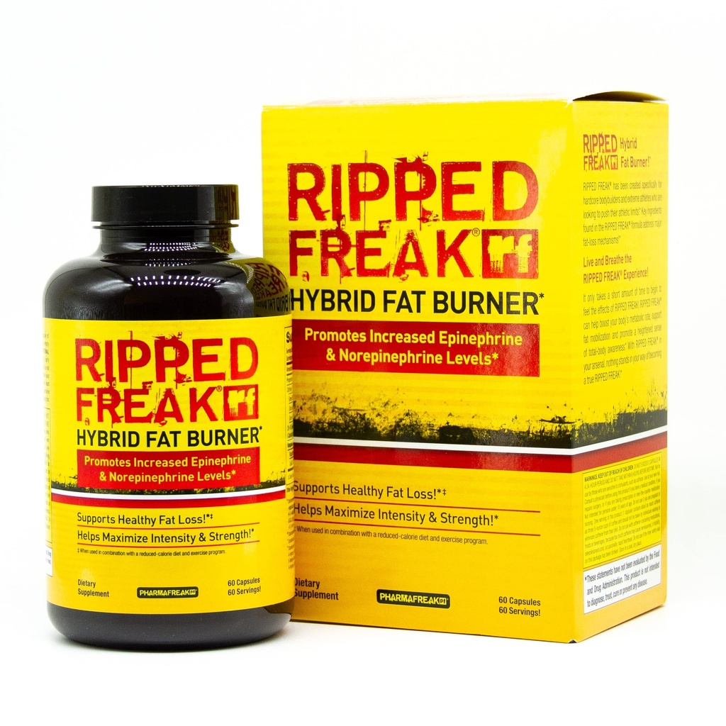 Pharmafreak Ripped Freak | Thermogenic & Metabolic Support | Energi & Fokus för träning | Grönt te, grönt kaffe och växtextrakt | 60 Vegan kapslar